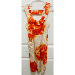 Anthropologie Moulinette Soeurs Dress Orange Floral Ruffle Sleeveless Size 4
